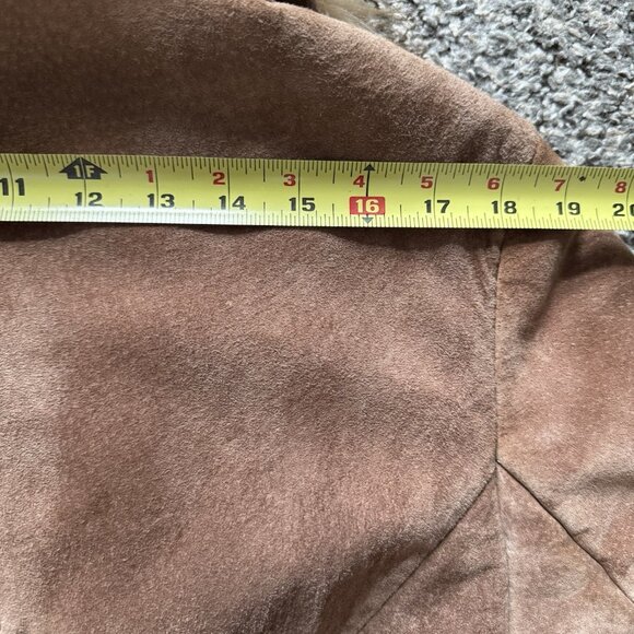 VTG Penny Lane Coat Sz XL Suede Leather Faux Fur Trim Y2K 70s Boho Patchwork - Picture 14 of 14